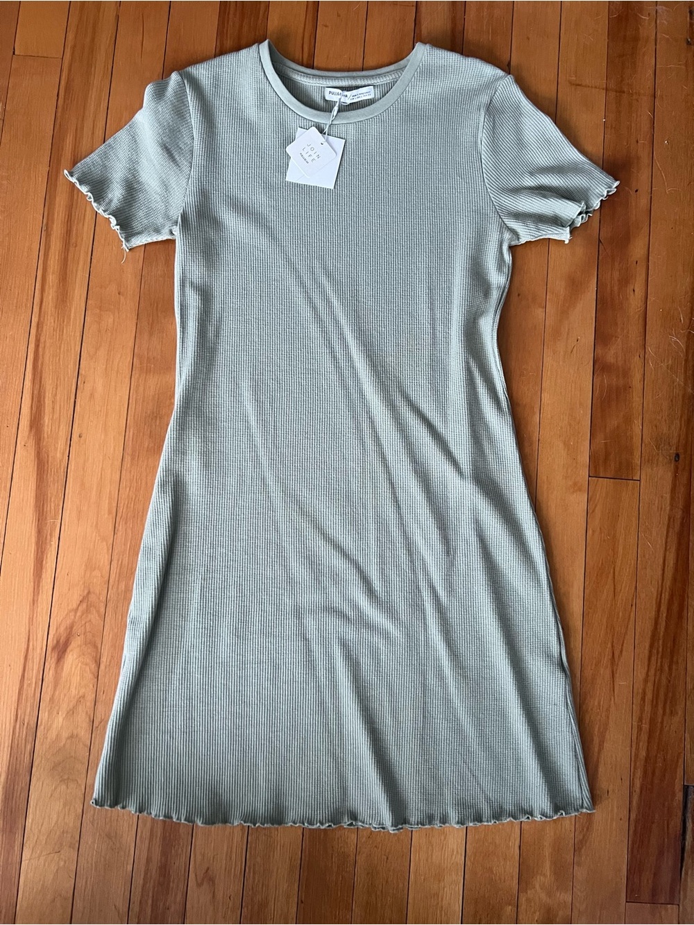 Pull&Bear Light Sage Ribbed Short Sleeve Mini Dress